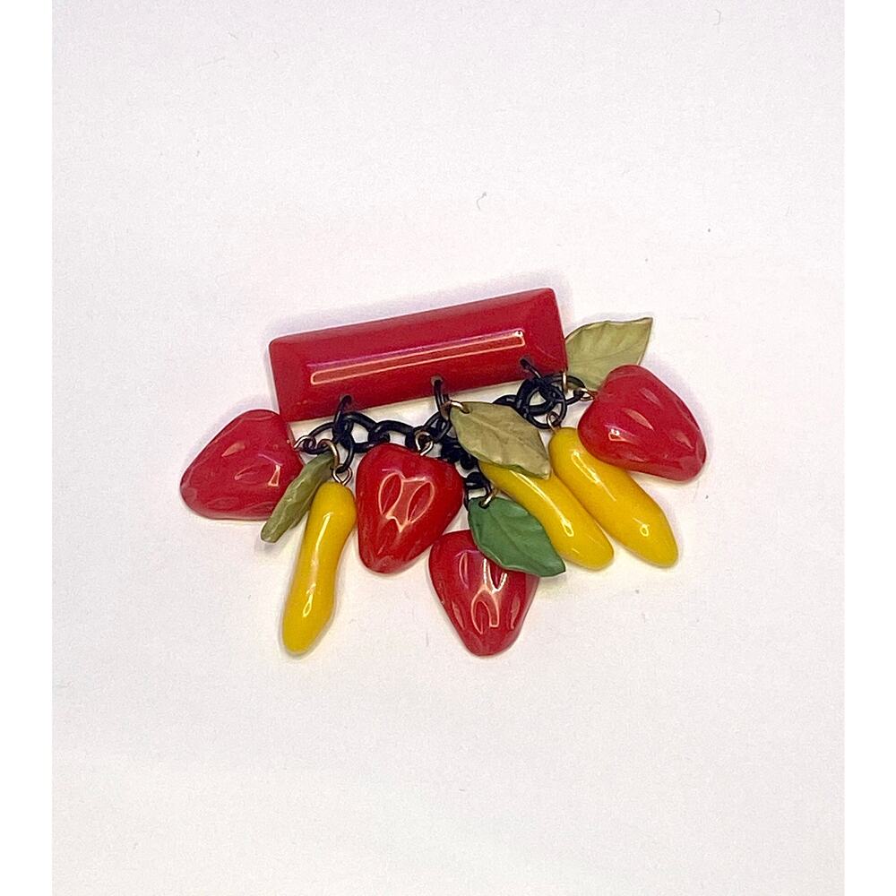 Vintage Lucite Fruit Brooch Strawberries & Bananas